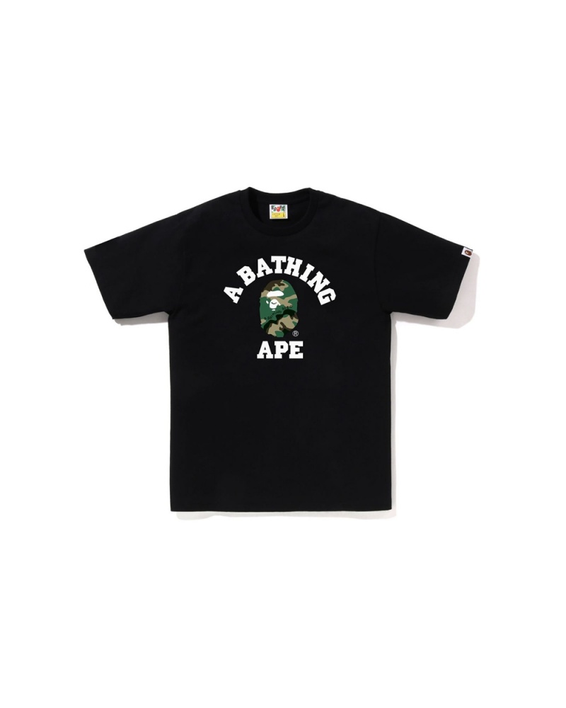 T Shirts Bape Woodland and College Noir Homme | KSR-59547815